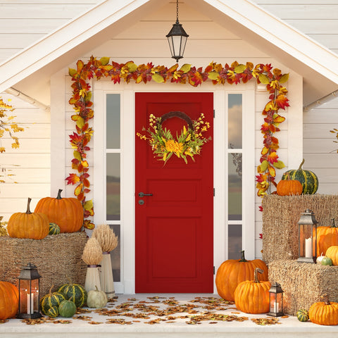 Peonies Artificial Fall Harvest Twig Wreath  22-Inch  Unlit