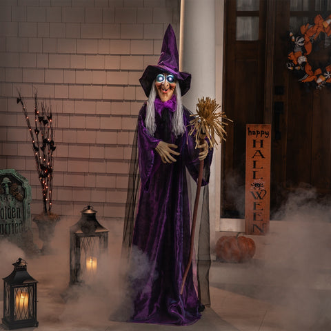 Lighted and Animated Witch Halloween Figure Decoration - 5.5' - Cool White Lights