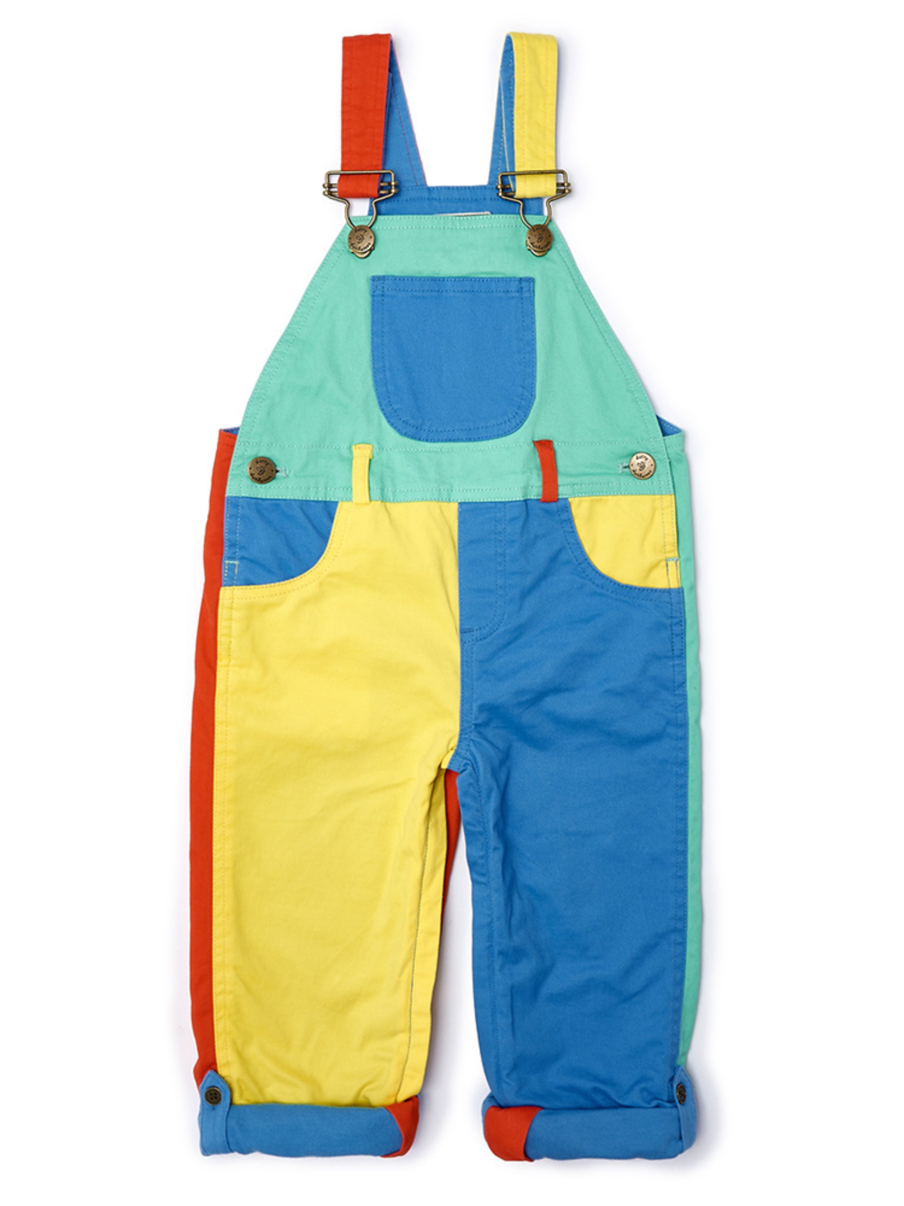  Dotty Dungarees Colourblock Summer Denim Overalls - Pastel/Multi - Bonton