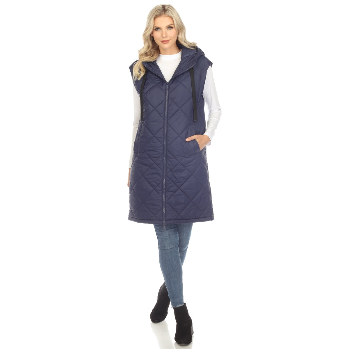  White Mark Women's Diamond Quilted Hooded Puffer Vest - Small - Bonton