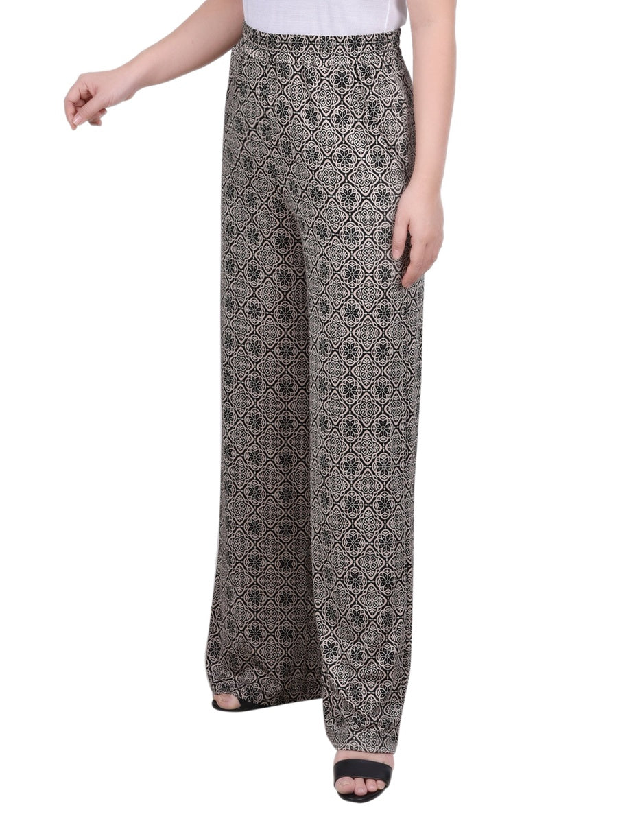  NY Collection Petite Wide Leg Pull on Pant - Black Navy Abstract - Bonton