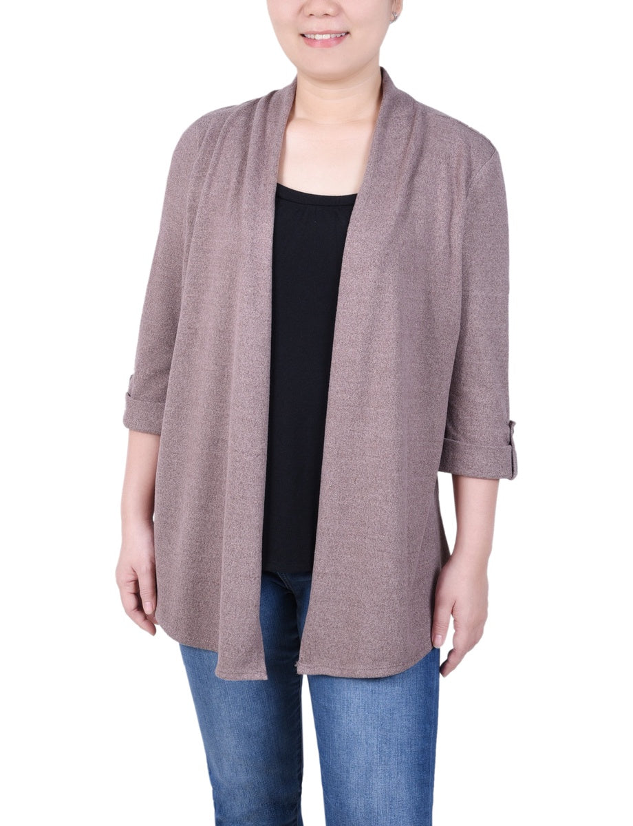  NY Collection Petite 3/4 Sleeve Two in One Top - Charcoal Grey - Bonton