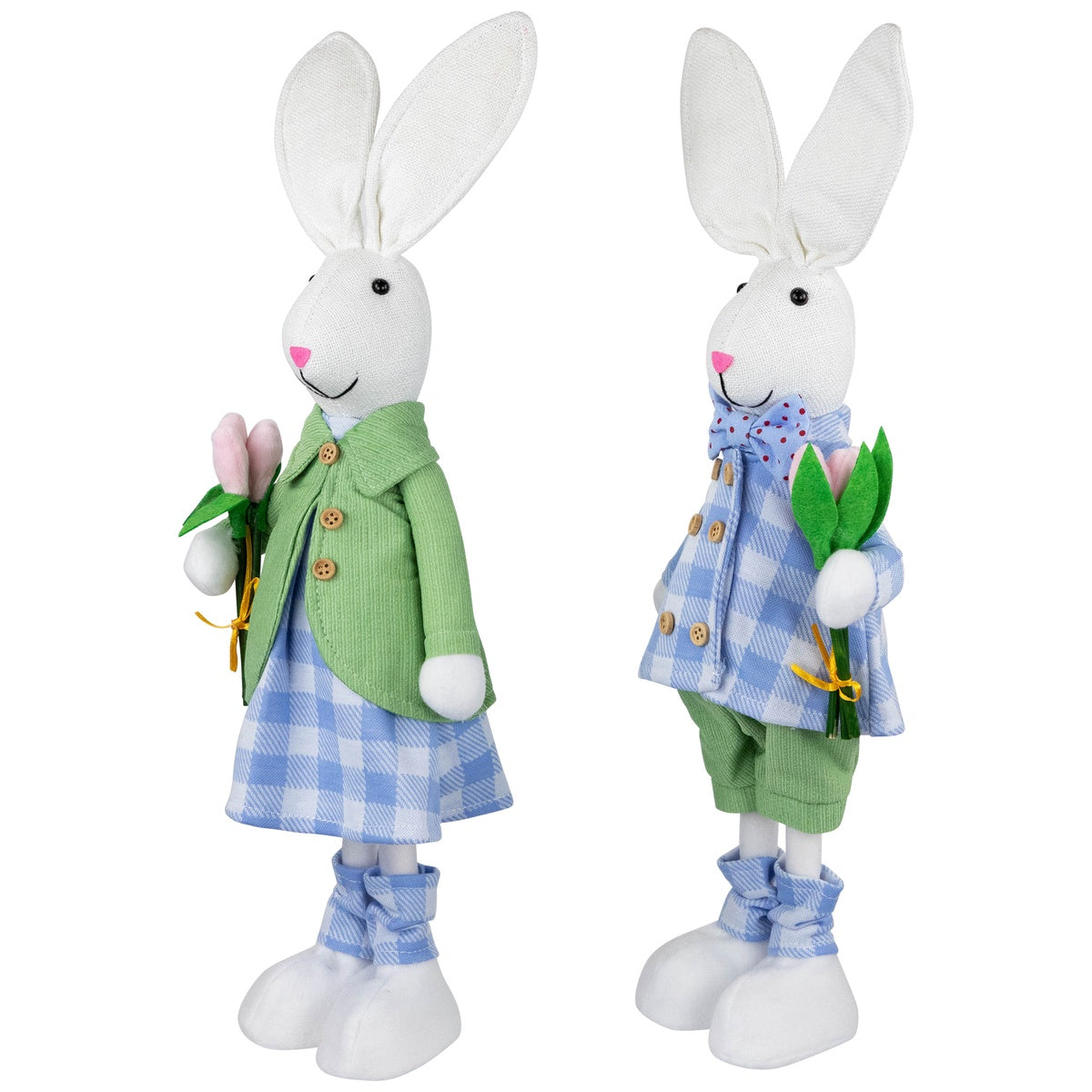  Northlight Bunny Couple in Matching Checkered Outfits Easter Figures - 18.75