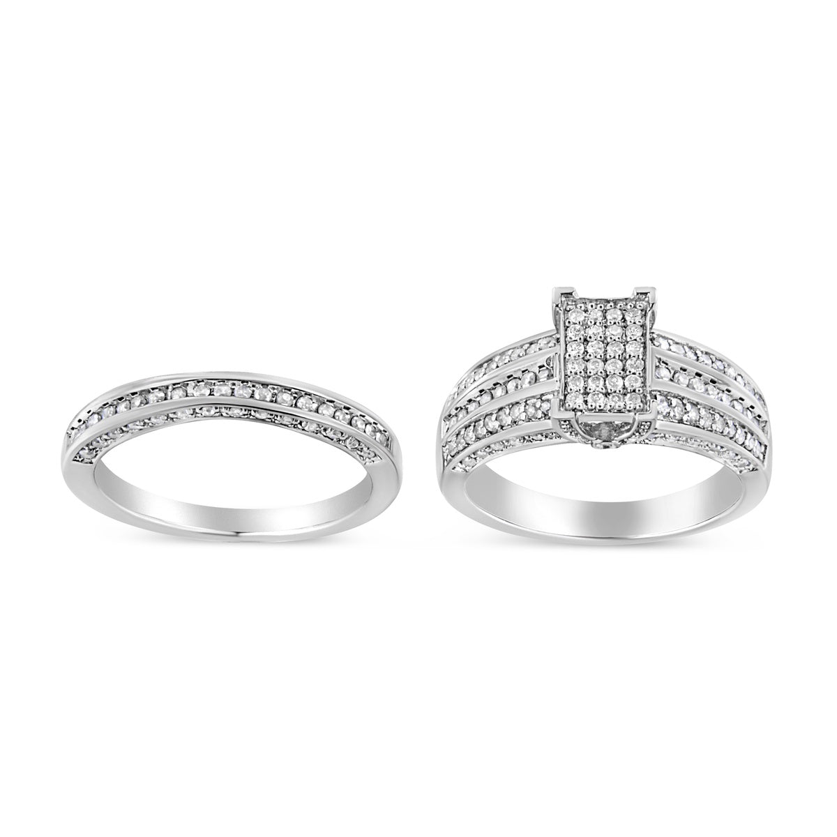  Haus of Brilliance .925 Sterling Silver 3/4 Cttw Prong Set Round Diamond Composite Engagement Ring and Band Set (I-J Color, I3 Clarity) - Size 11 - 11 - Bonton