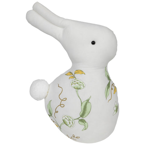 Plush Soft Floral Rabbit Spring Easter Decoration - 14" - White  Green and Yellow