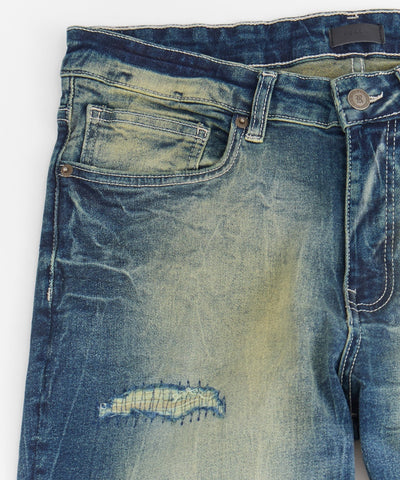 Skinny Rip and Repair Denim Pants - Medium Blue
