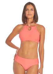 Coral Ruched Bikini Bottom