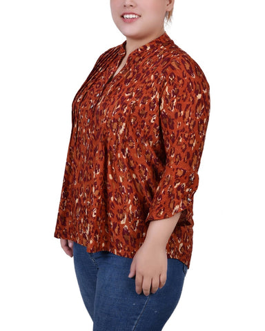 Plus Size 3/4 Sleeve Overlapped Bell Sleeve Y Neck Top