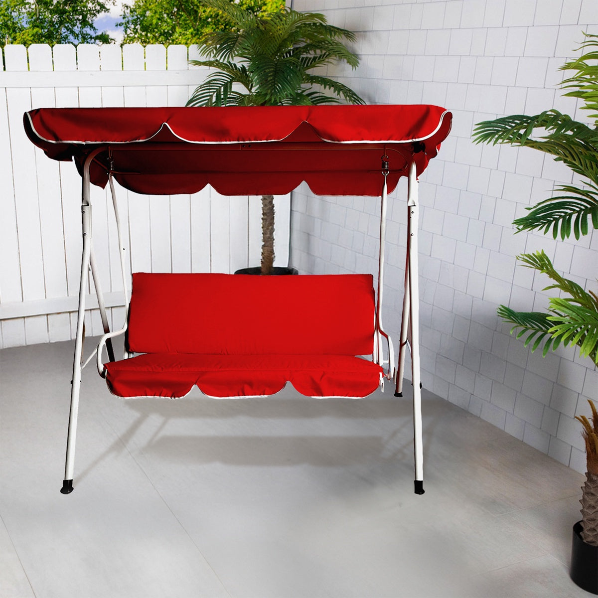  Northlight 3-Seater Outdoor Patio Swing With Adjustable Canopy - Red - Red - Bonton