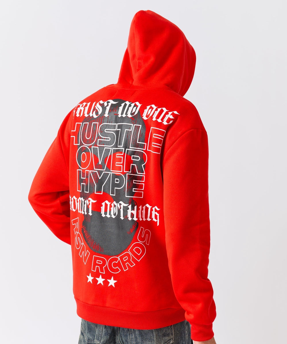  Reason Clothing Hustle Over Hype Embroidered Hoodie - Red - RED - Bonton