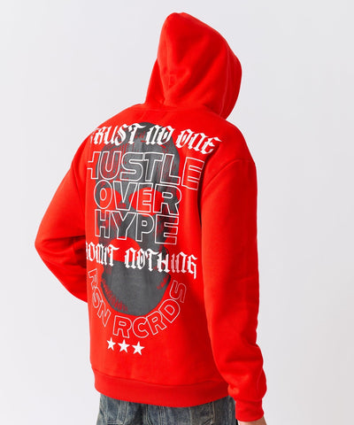 Hustle Over Hype Embroidered Hoodie - Red