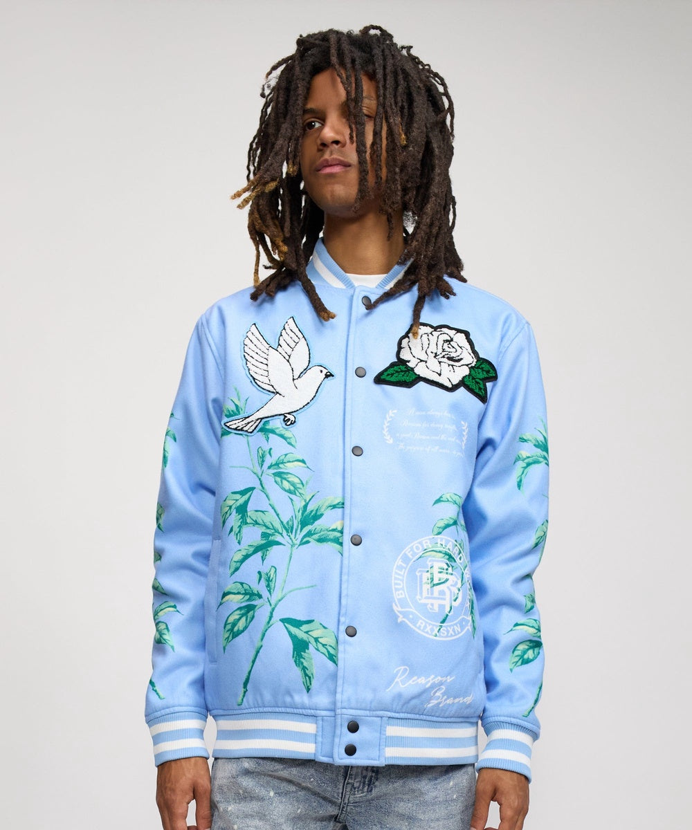  Reason Clothing Dove Wool Varsity Jacket - Light Blue - LIGHT BLUE - Bonton