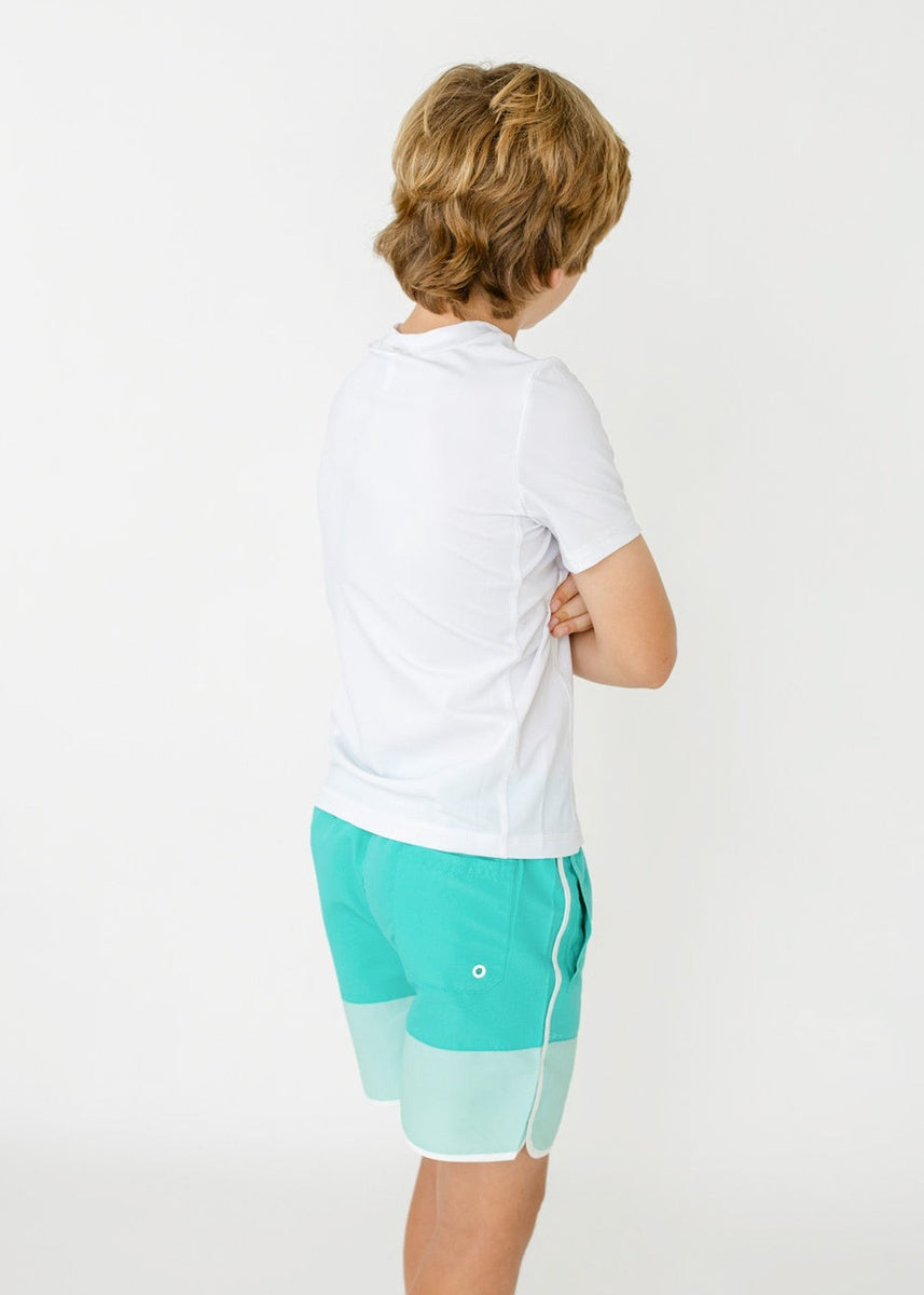  Cabana Life Boys Aqua Colorblock Swim Trunk - 5 - Bonton