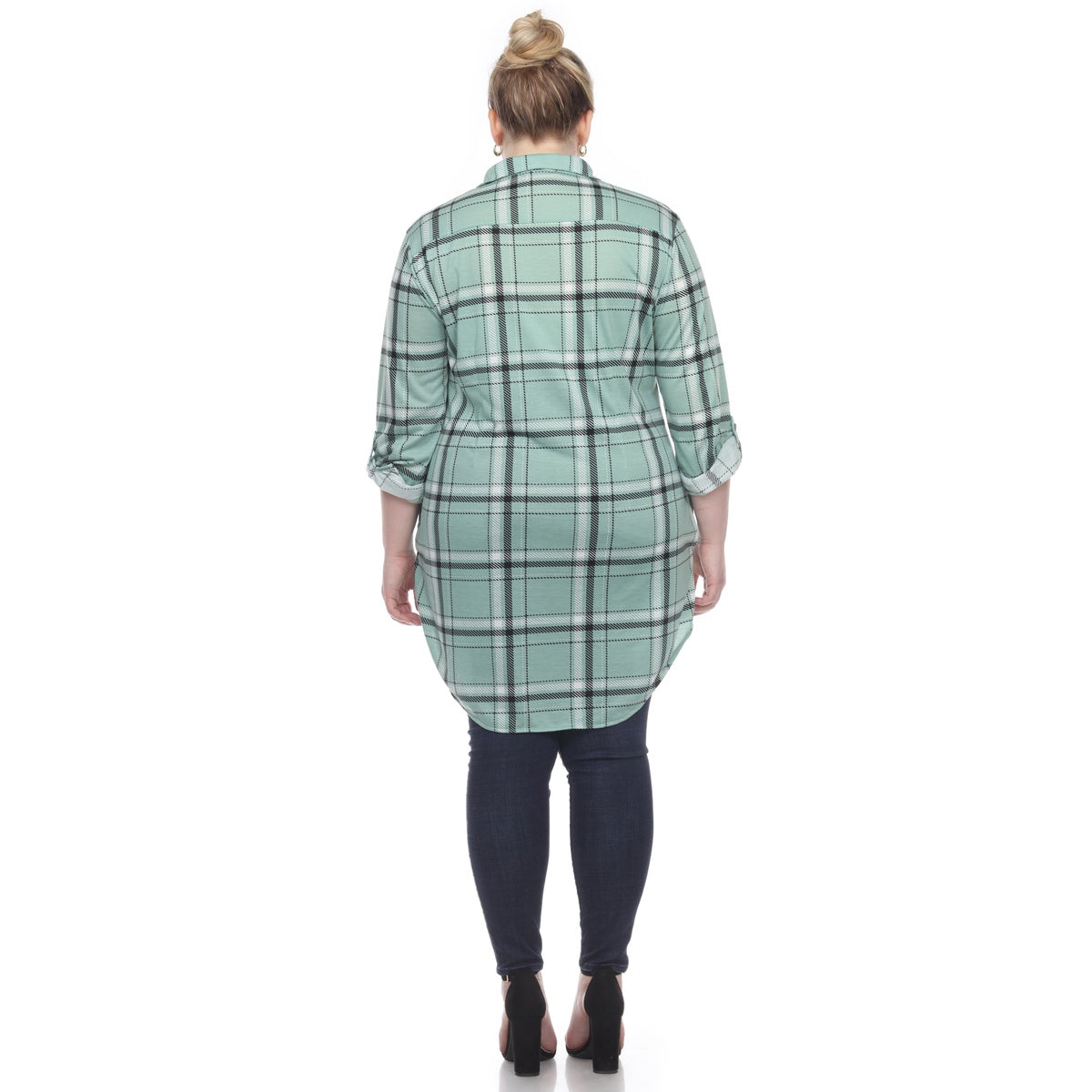  White Mark Plus Size Plaid Tunic Top - 1X - Bonton