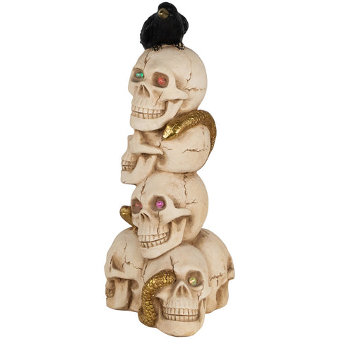 LED Lighted Skull Tower With Raven and Snake Halloween Decoration - 27.5" - Multicolor
