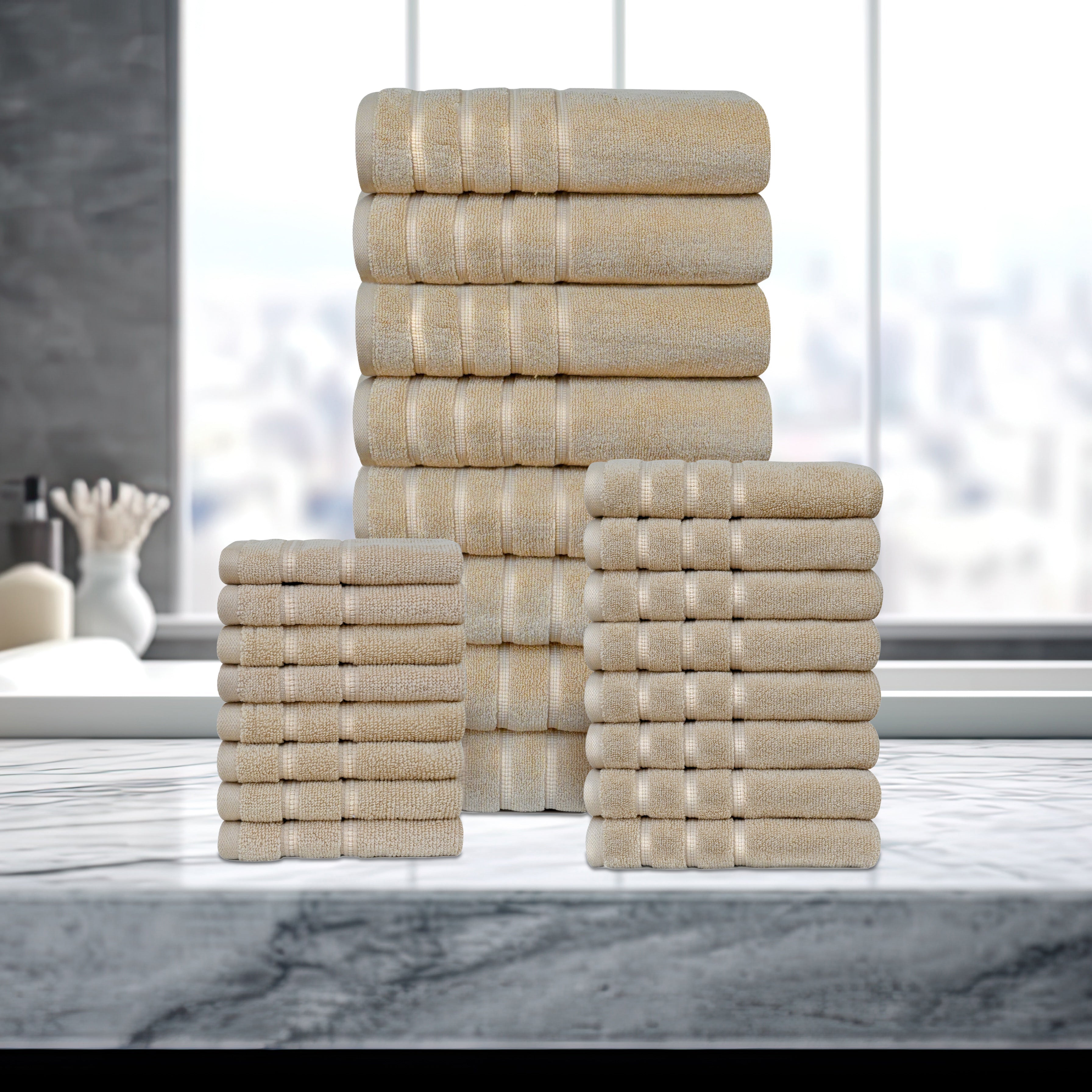  Bibb Home Bibb Home 24 Piece Zero Twist Egyptian Cotton Towel Set - Aqua - Bonton