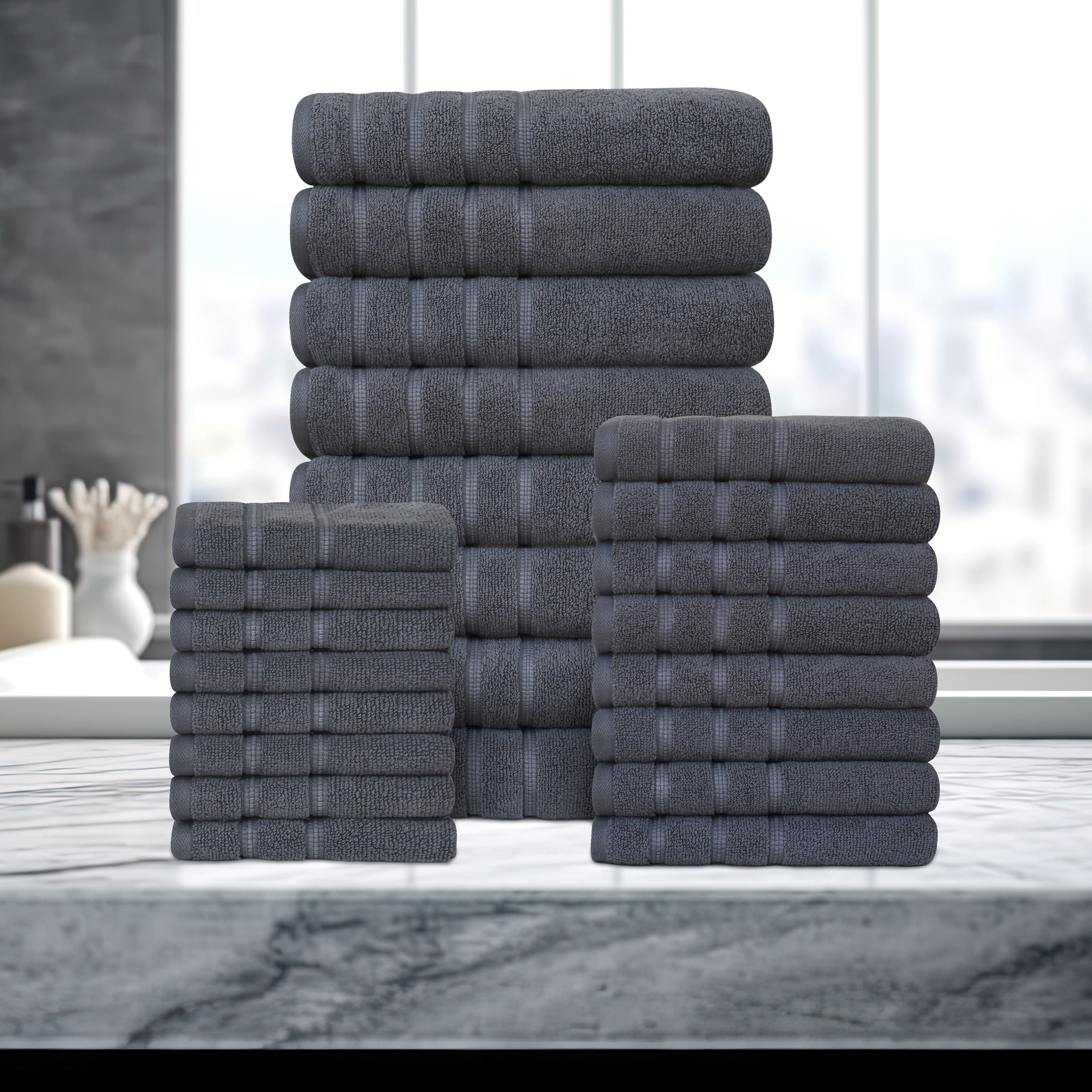  Bibb Home Bibb Home 24 Piece Zero Twist Egyptian Cotton Towel Set - Aqua - Bonton
