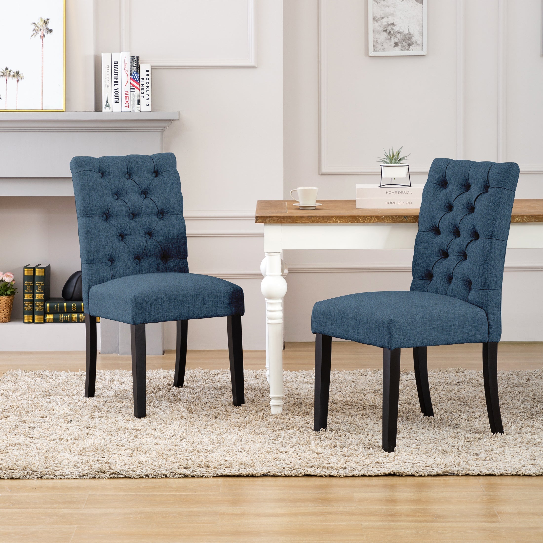  Westin Furniture Upholstered Button Tufted Dining Side Chair - Blue - Bonton