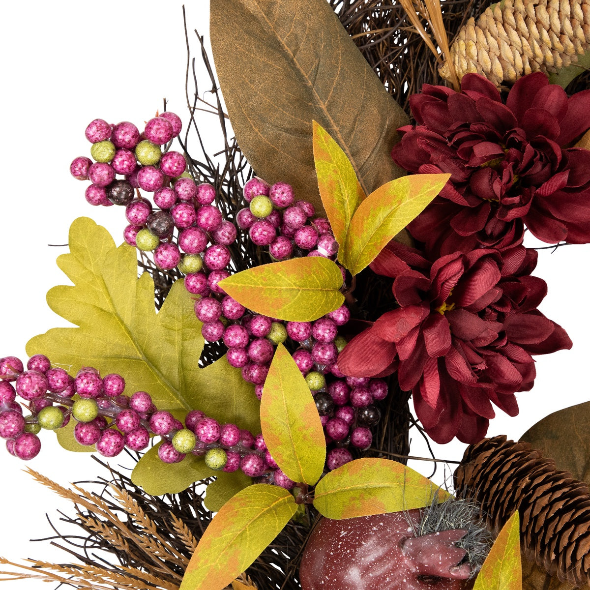  Northlight Mums and Pomegranates Artificial Fall Harvest Twig Wreath  24-Inch - Default Title - Bonton