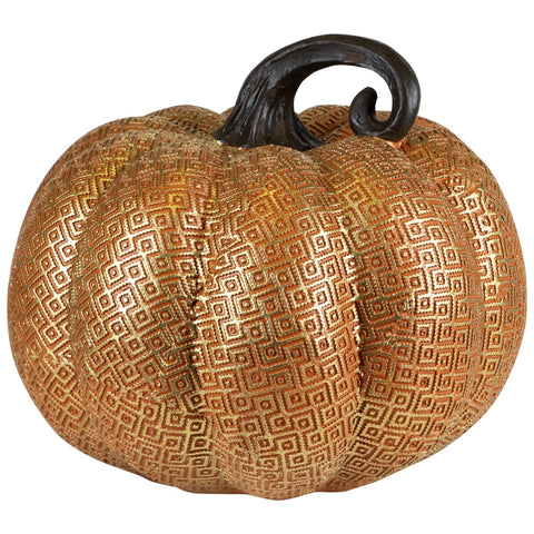7.5" Gold and Orange Textured Greek Key Pumpkin Fall Decoration