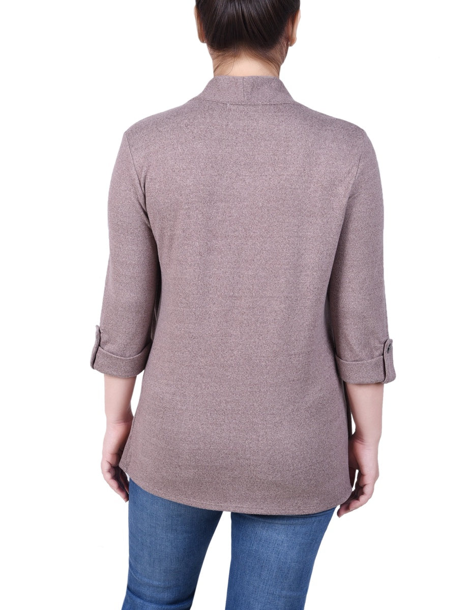  NY Collection Petite 3/4 Sleeve Two in One Top - Charcoal Grey - Bonton