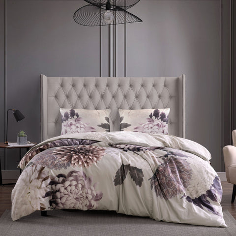 Bebejan Dahlia Purple 200 Thread Count 100% Cotton Sateen 3 Piece Reversible Duvet Cover Set