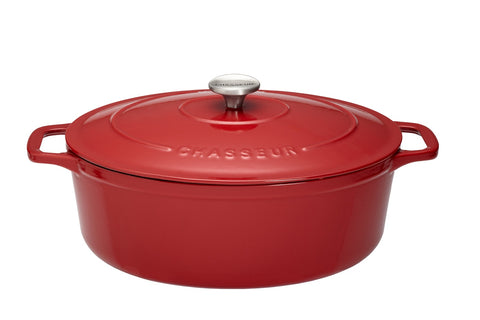 French Enameled Cast Iron Oval Dutch Oven, 6-Quart, Red
