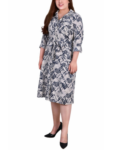 Plus Size Long Sleeve Roll Tab Shirtdress