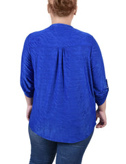 Plus Size 3/4 Roll Tab Pullover Top