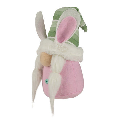 13" Pink and Green Gnome Girl With Bunny Ears Easter Figure