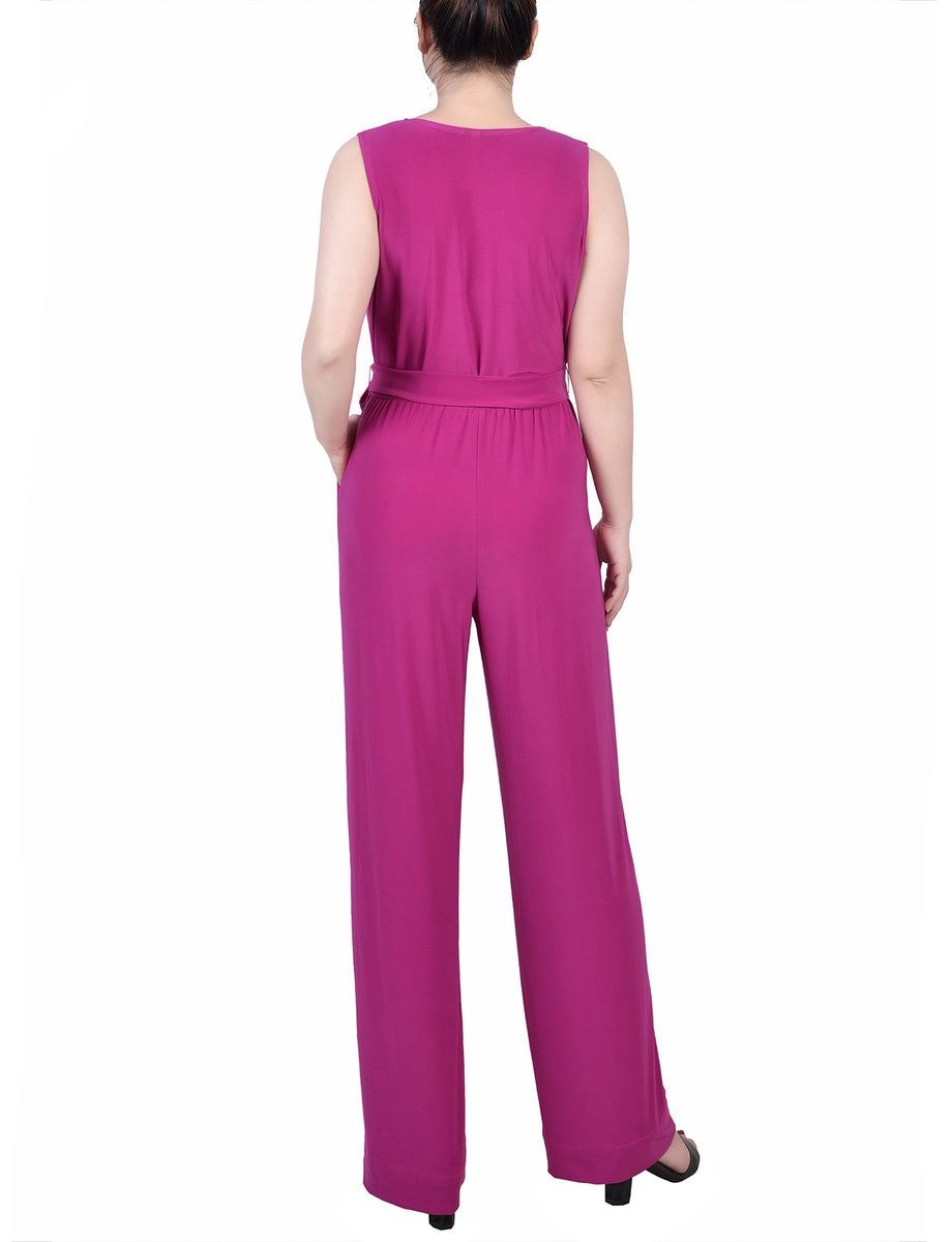  NY Collection Petite Sleeveless Belted Jumpsuit - Night Icemoon - Bonton