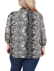 Plus Size 3/4 Sleeve Chiffon Blouse