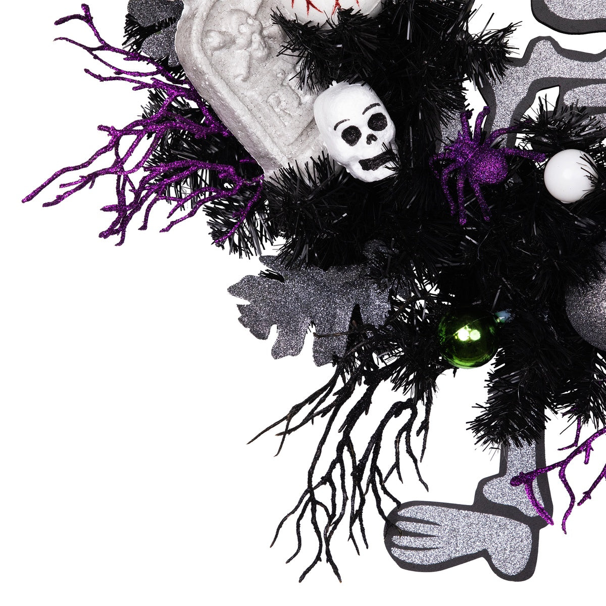  Northlight Purple and Black Spooky Skeleton Pine Halloween Wreath  24-Inch  Unlit - Default Title - Bonton
