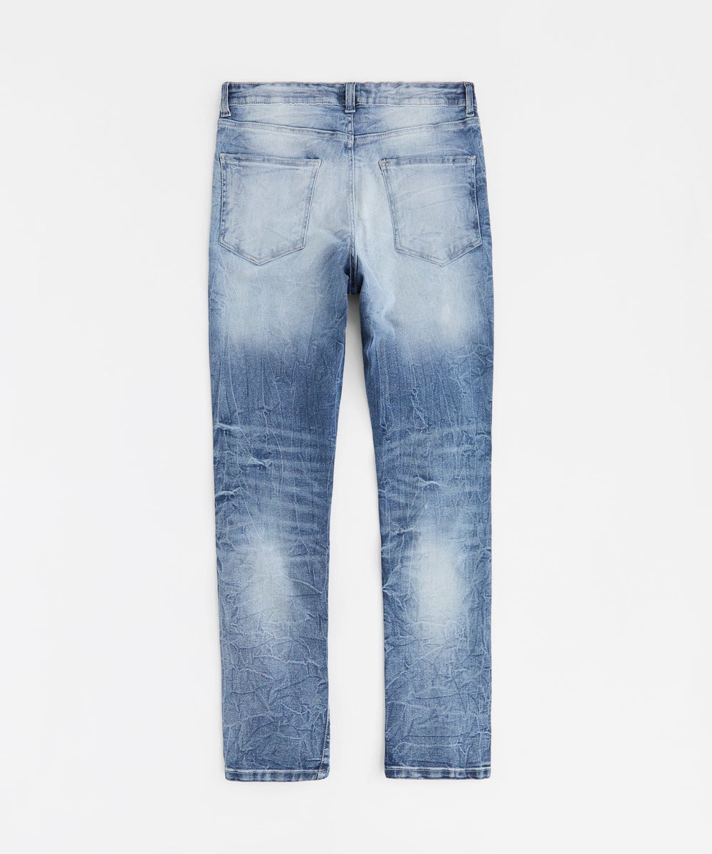  Reason Clothing Men's Skinny Rip and Repair Denim Pants - Medium Blue - MEDIUM BLUE - Bonton