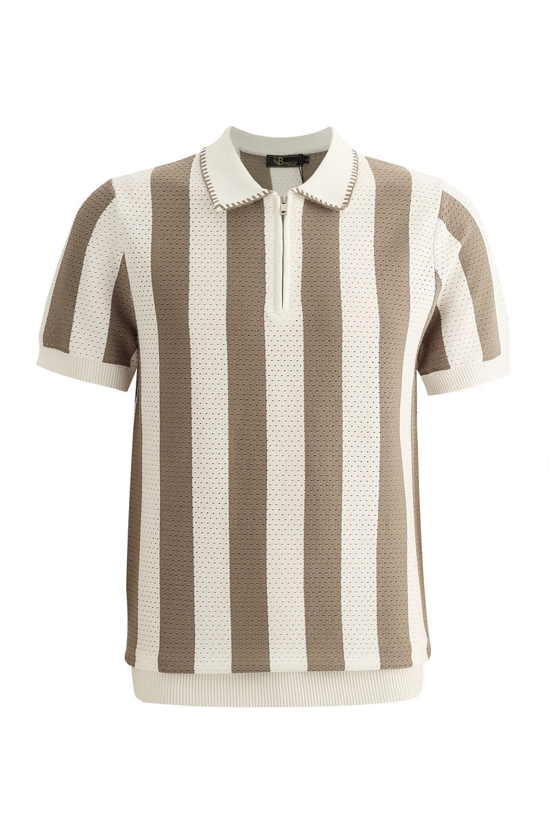  Barocco Monaco Zip Polo With Bold Stripe Knit WHITE/MULTI - WHITE/MULTI - Bonton