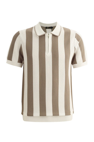 Monaco Zip Polo With Bold Stripe Knit WHITE/MULTI