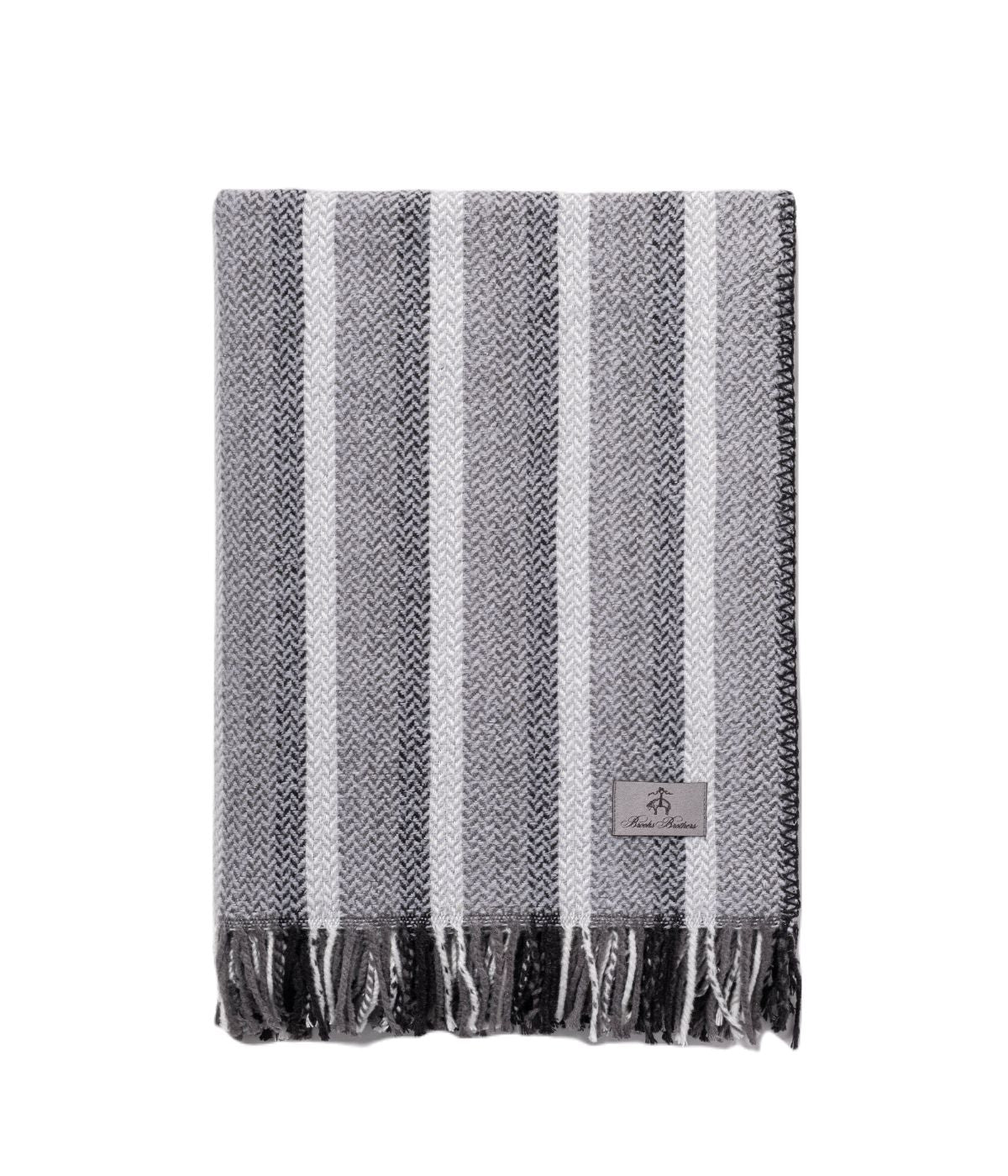  Brooks Brothers Herringbone Ombre Throw Silver - Silver - Bonton