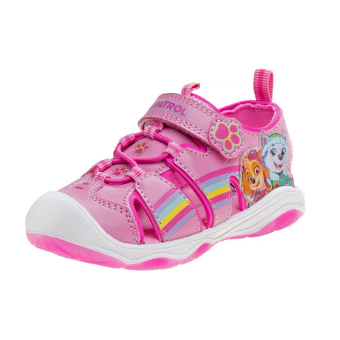 Paw Patrol Everest Skye Light Up Summer Girls Sandals - Hook&Loop Adjustable Strap Closed Toe Sandal Water Shoe - Pink (Sizes 6-12 Toddler)