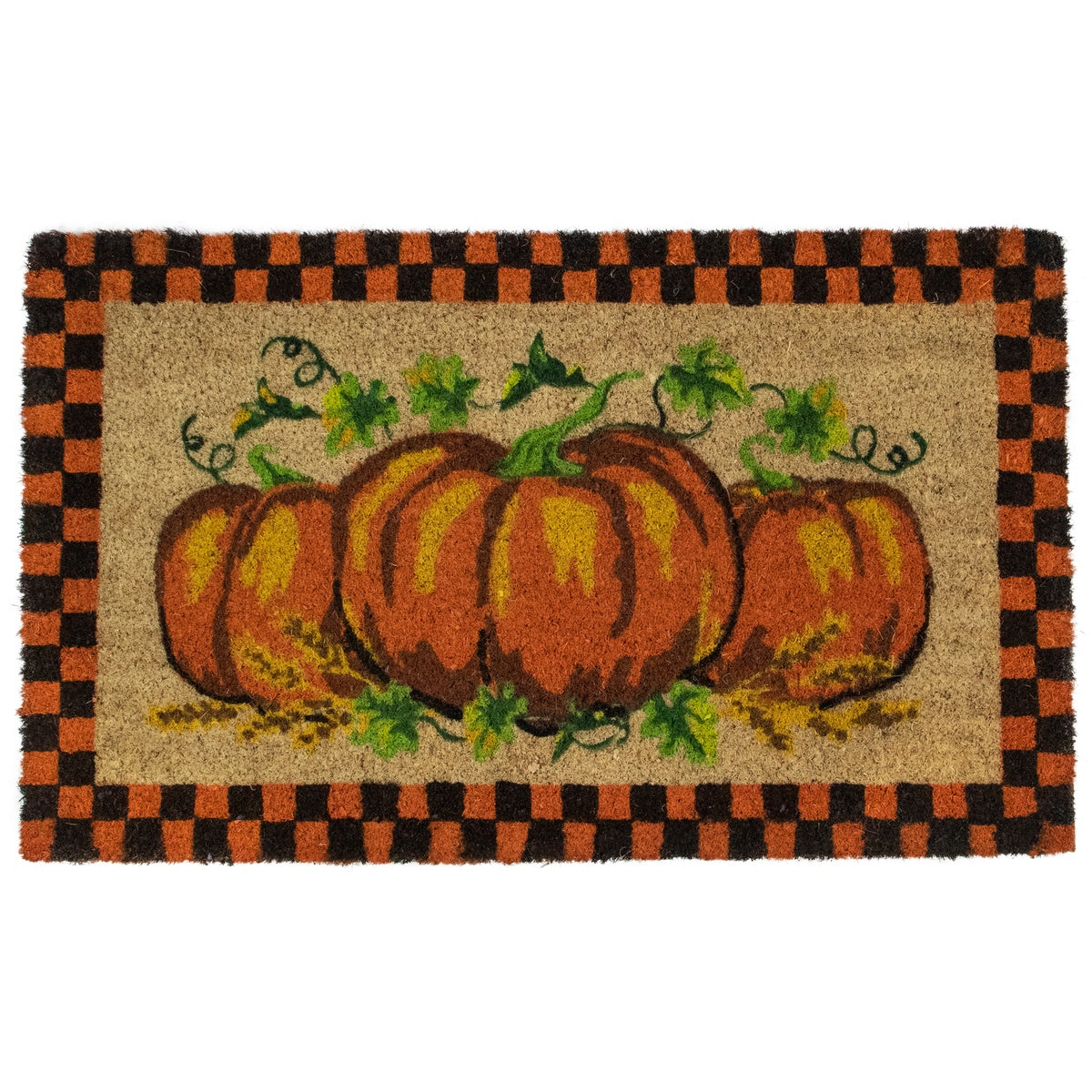  Northlight Checkered Fall Harvest Pumpkin Doormat 18