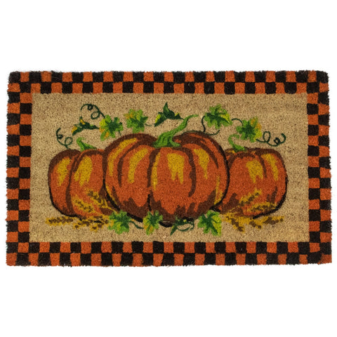 Checkered Fall Harvest Pumpkin Doormat 18" X 30"