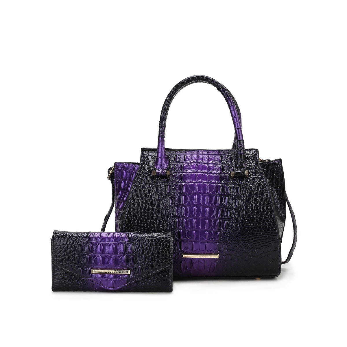  MKF Collection Bently Croc-Embossed Tote and Set - Purple - Bonton