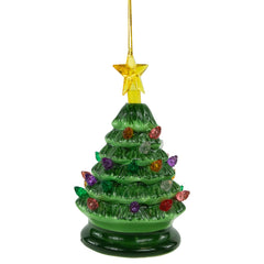 5" Green Battery-Operated LED Retro Ceramic Christmas Tree Ornament