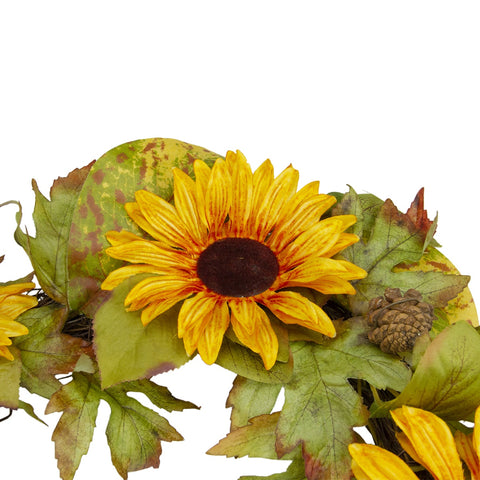 Yellow Sunflower and Pine Cone Artificial Fall Harvest Wreath - 24 Inch  Unlit