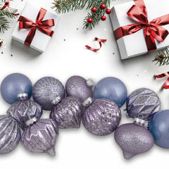 Finial and Glass Ball Christmas Ornaments -3.25" - Lavender and Blue - Set of 12