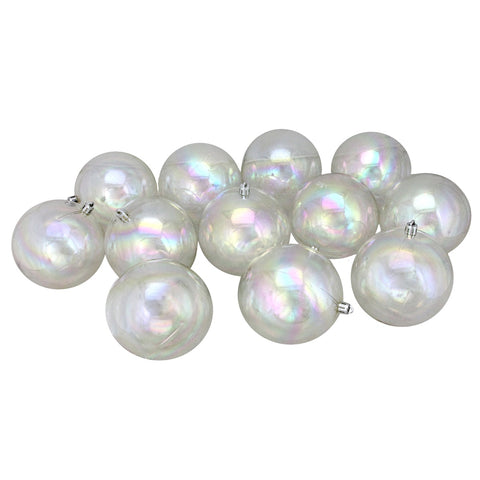 12ct Clear Iridescent Shatterproof Shiny Christmas Ball Ornaments 4" (100mm)