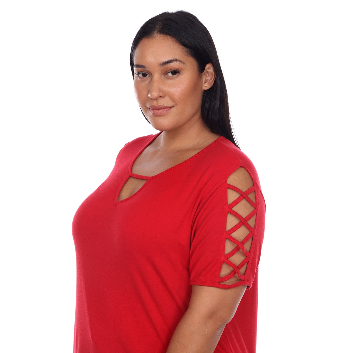  White Mark Plus Size Keyhole Neck Cutout Short Sleeve Top - 1X - Bonton