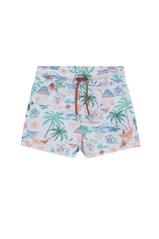 Boys 2 Match Drawstring Swim Shorts-Wh/Multi