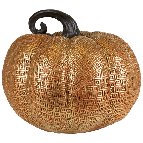 7.5" Gold and Orange Textured Greek Key Pumpkin Fall Decoration