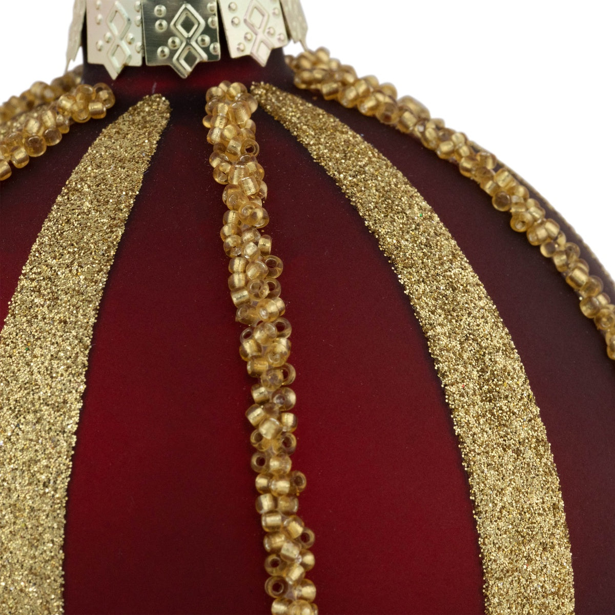  Northlight Set of 2 Burgundy and Gold Striped Beaded Christmas Glass Ball Ornaments 4