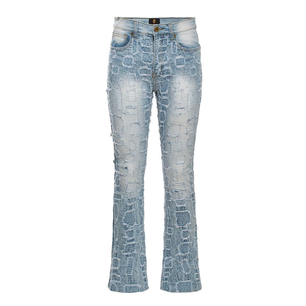  Barocco Patchwork Distressed Denim Jeans - Century Penthouse LIGHT BLUE - LIGHT BLUE - Bonton